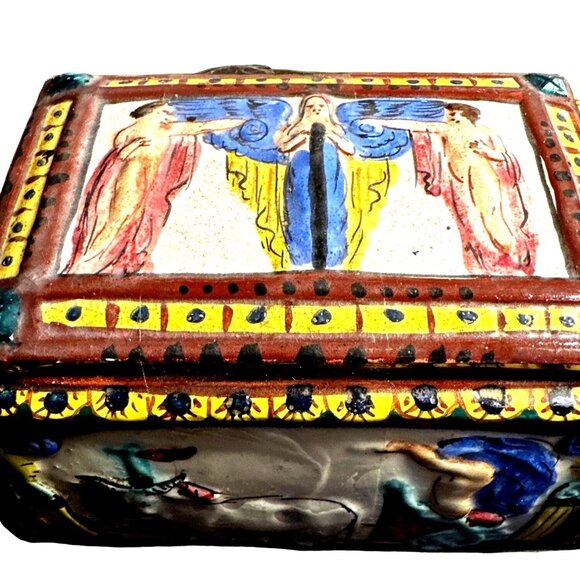 Vintage Italian Faience Trinket Box Capodimonte Style Roman Mythology Inspiratio - Picture 6 of 16
